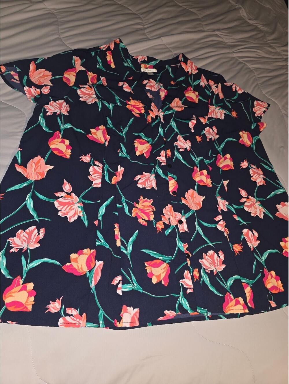 Croft&Barrow Blue Floral Buttons Up Blouse Plus Size 2XL  Fall,  Causal